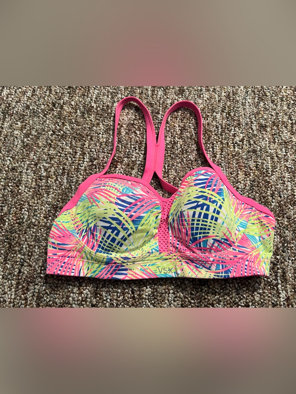 Victoria’s Secret VSX Neon Tropical Pink Sports Athleisure Athletic Bra 34C